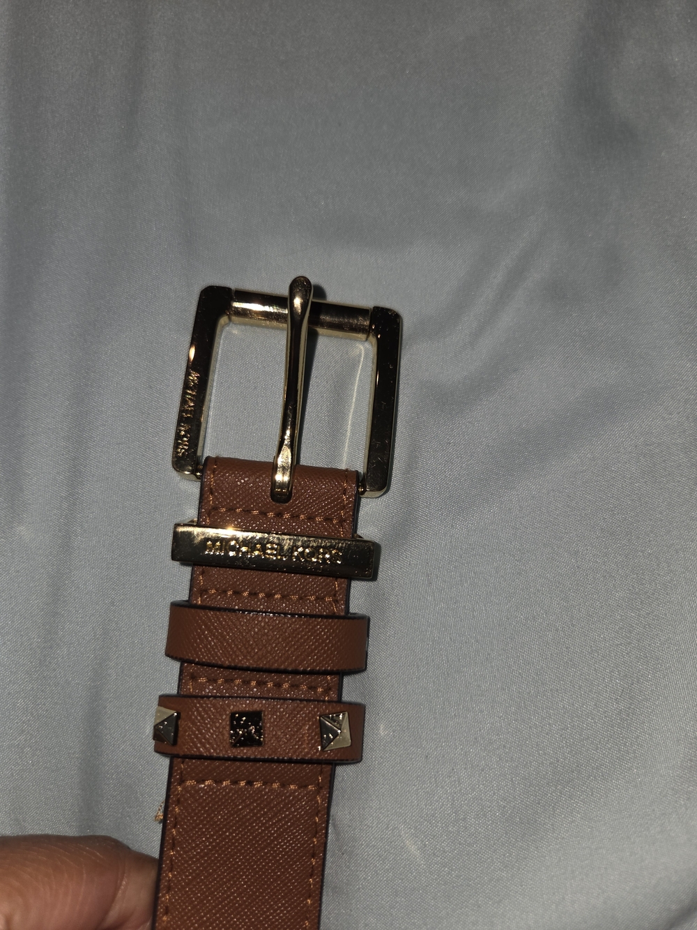 Michael Kors Men's Brown Leather Belt with Gold Hardware